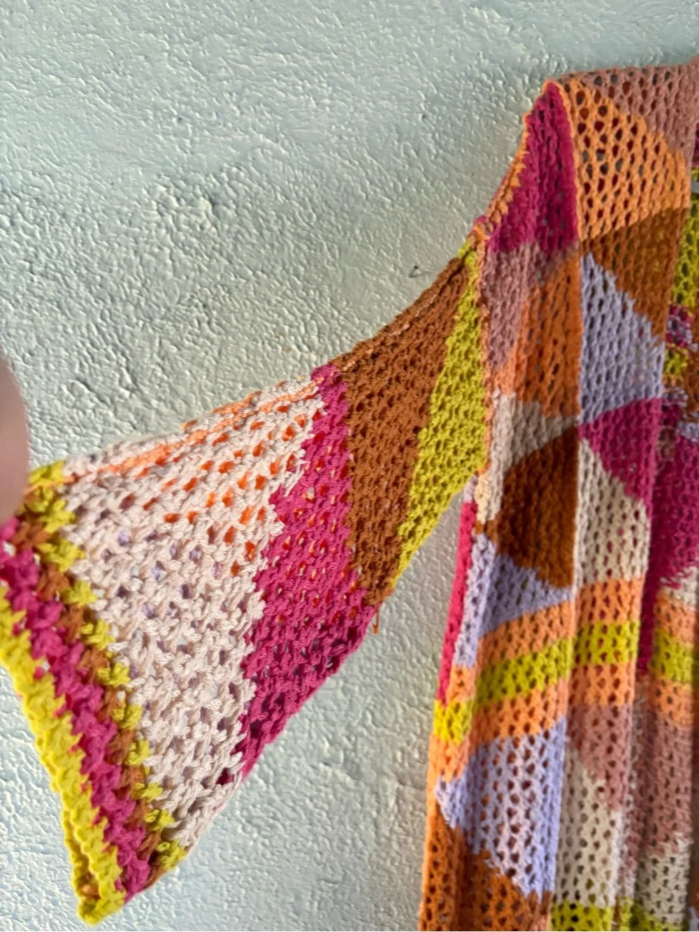 Colorblock Crochet Duster Cardigan - Pink, Orange & Yellow by Free People